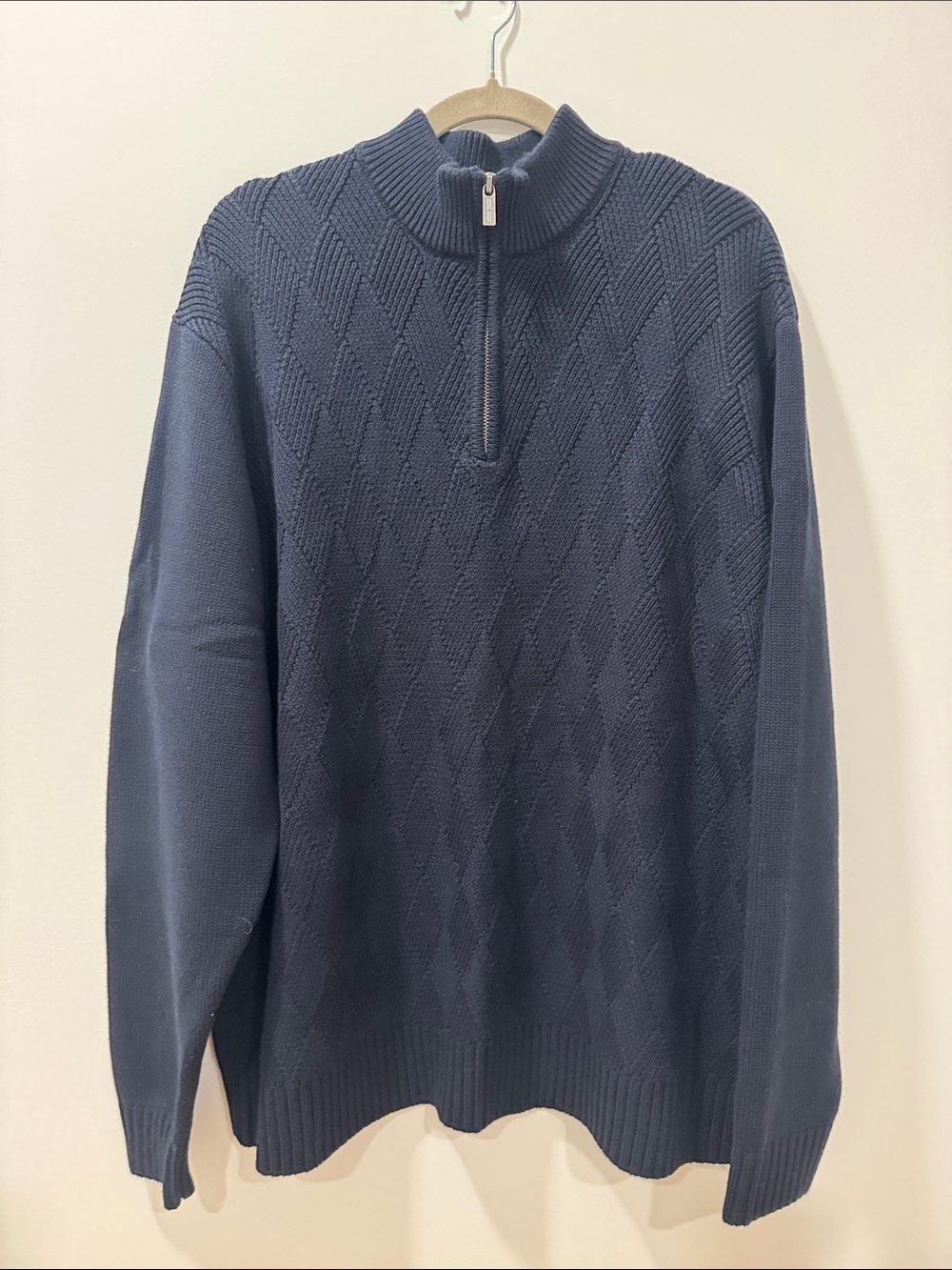 Liverpool Men's Zip-Front Diamond Knit Sweater - Navy
